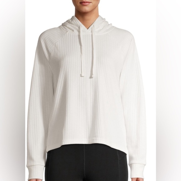 Athletic Works White Ribbed Hooded Sweatshirt - Picture 1 of 8